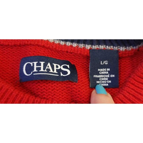 Chaps Mens Red Long Sleeve Original Classic-Fit Crewneck Solid Sweater Large - Picture 3 of 6